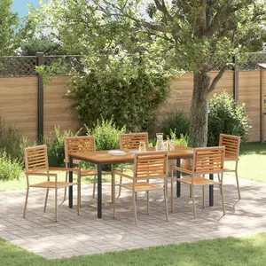 Vidaxl ensemble de salle à manger de jardin de 7 pièces en poly rattan beige et acacia pas cher