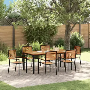 Vidaxl ensemble de salle à manger de jardin 7 pièces en poly rattan noir acacia pas cher