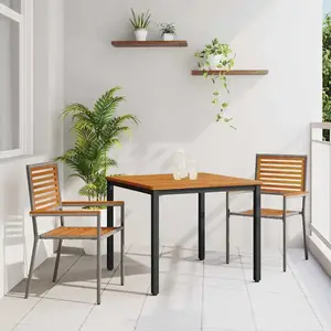 Vidaxl ensemble de salle à manger de jardin 3 pièces en poly rattan gris et bois d'acacia pas cher
