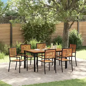 vidaXL Ensemble de salle à manger pour jardin 7 pcs Noir et Marron pas cher
