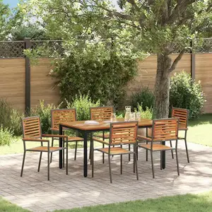 Vidaxl ensemble de salle à manger de jardin 7 pièces acacia en poly rotin gris pas cher