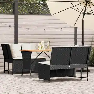 vidaXL Salon de jardin 3 pcs avec coussins noir résine tressée pas cher