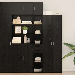 vidaXL Armoire de rangement élancée avec tiroirs noir aspect chêne pas cher