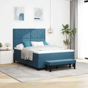 Lit À Ressorts Avec Tête De Lit Bleu Foncé 200 X 160 Cm Velours Vidaxl pas cher