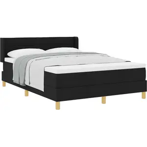 vidaXL Lit à ressorts Noir et blanc et noir 140 x 200 cm tissu pas cher