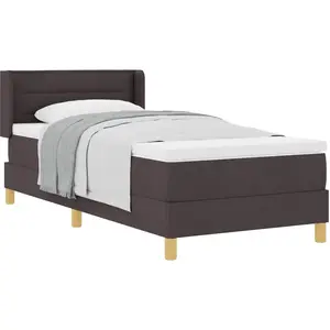 vidaXL Lit à ressorts Marron foncé et blanc 90 x 200 cm tissu pas cher