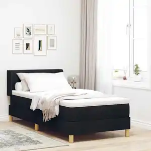 vidaXL Lit à ressorts avec matelas Noir 200 x 100 cm Polyester pas cher