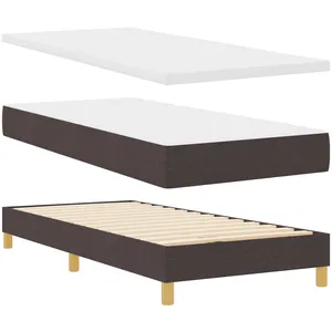 vidaXL Lit à ressorts Marron foncé et blanc 90 x 200 cm tissu pas cher