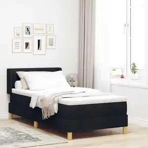 vidaXL Lit à ressorts Autre Noir et blanc et noir 100 x 200 cm tissu pas cher