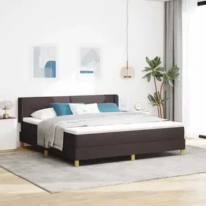vidaXL Lit à ressorts Marron foncé et Blanc 180 x 200 cm Polyester pas cher