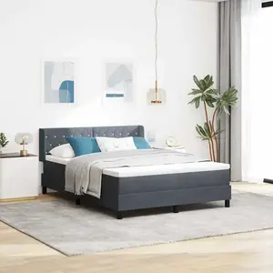 vidaXL Lit Box Spring  avec Matelas Gris Foncé 160x200 cm Velours pas cher