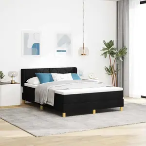 vidaXL Lit à ressorts Noir et blanc et noir 160 x 200 cm tissu pas cher