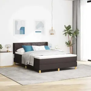 vidaXL Lit à ressorts Marron foncé et Blanc 160 x 200 cm tissu pas cher