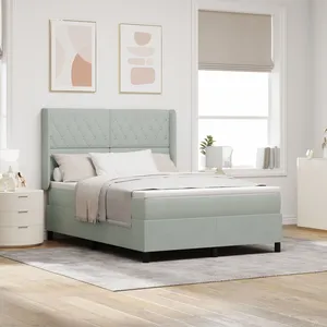 vidaXL Lit Box Spring avec Matelas Gris Clair 140x200 cm Velours pas cher