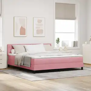 Lit boxspring LED vidaXL avec tête de lit rose 180 x 200 cm, velours pas cher