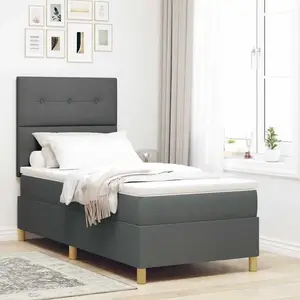 vidaXL Lit à ressorts avec matelas et LED Gris foncé 80x200 cm Tissu pas cher