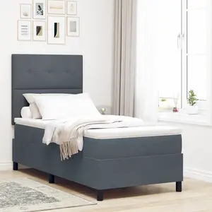 vidaXL Lit Box Spring Avec Matelas Et Led Gris Foncé 90x190 Cm Velours pas cher