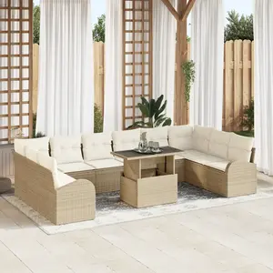 vidaXL Ensemble de canapé de jardin 11 pcs Beige Poly rotin pas cher
