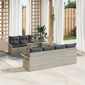 vidaXL Ensemble de canapé de jardin 8 pcs Gris clair Poly Rattan pas cher