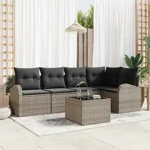 Vidaxl ensemble de canapé de jardin avec coussin 6 pcs gris polyrotin pas cher