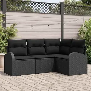 vidaXL Ensemble de canapé de jardin avec coussin 4 pcs Noir polyrotin pas cher