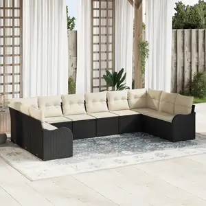 Vidaxl - Ensemble De Canapé De Jardin 10 Pcs Noir, Blanc Poly Rotin pas cher