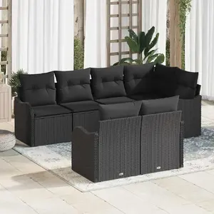 vidaXL Ensemble de canapé de jardin avec coussin 7 pcs Noir Poly rotin pas cher