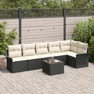 vidaXL Ensemble de canapé de jardin avec coussin 7 pcs Noir Poly rotin pas cher