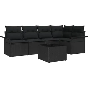 vidaXL Ensemble de canapé de jardin avec coussin 6 pcs Noir Poly rotin pas cher