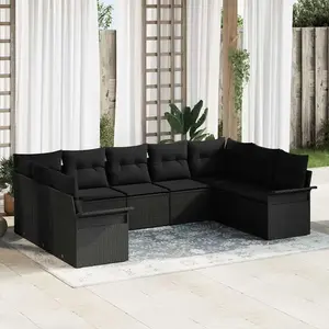 vidaXL Ensemble de canapé de jardin avec stockage 9 pcs Noir polyrotin pas cher