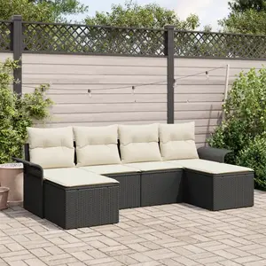 vidaXL Ensemble de canapé de jardin avec stockage 6 pcs Noir polyrotin pas cher