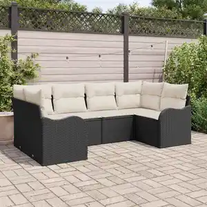 vidaXL Ensemble de canapé de jardin 6 pcs Noir et blanc Poly rotin pas cher