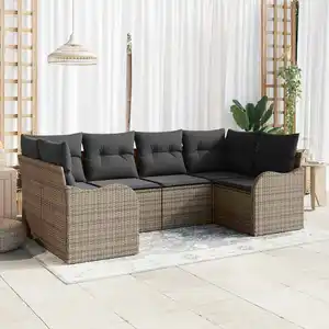 vidaXL Ensemble de canapé de jardin avec coussin 6 pcs Gris Poly rotin pas cher