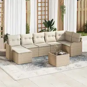 vidaXL Ensemble de canapé de jardin 8 pcs Beige et blanc Poly rotin pas cher