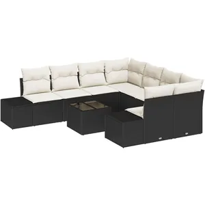 vidaXL Ensemble de canapé de jardin de 9 pièces avec coussins en rotin noir pas cher