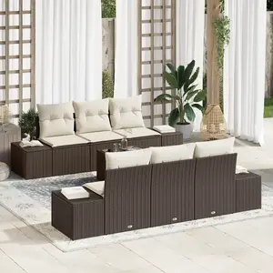 Vidaxl - Ensemble De Canapé De Jardin Avec Coussin 7 Pcs Marron, Crème pas cher