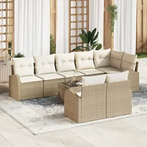 Vidaxl - Ensemble De Canapé De Jardin 9 Pcs Beige, Blanc Poly Rotin pas cher