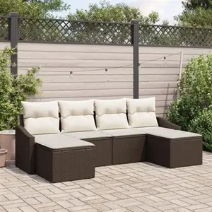 vidaXL Salon de jardin avec coussins avec mémoire 6 pcs brun et crème pas cher