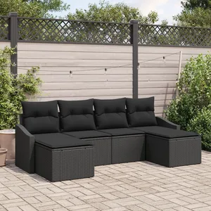 vidaXL Ensemble de salle à manger pour jardin avec coussin 6 pcs Noir pas cher