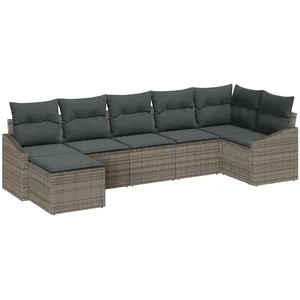 vidaXL Ensemble de canapé de jardin avec coussin 7 pcs Gris polyrotin pas cher