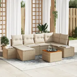 vidaXL Ensemble de Canapés de Jardin 7 pcs Beige et blanc pas cher
