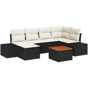 vidaXL Ensemble de canapés de jardin 7 pcs noir et blanc pas cher