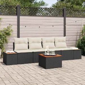 vidaXL Ensemble de canapé de jardin avec coussin 5 pcs Noir Poly rotin pas cher
