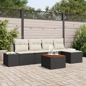 vidaXL Ensemble de canapé de jardin 6 pcs Noir et Crème polyrotin pas cher