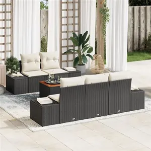 vidaXL Ensemble de canapé de jardin 6 pcs Noir et Crème polyrotin pas cher