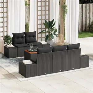 vidaXL Ensemble de canapé de jardin avec stockage 6 pcs Noir polyrotin pas cher