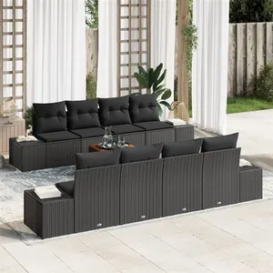Vidaxl ensemble de canapé de jardin avec stockage 9 pcs noir polyrotin pas cher