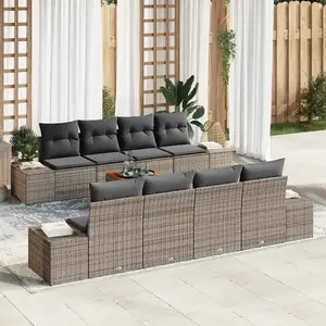 vidaXL Ensemble de canapé de jardin avec stockage 9 pcs Gris polyrotin pas cher