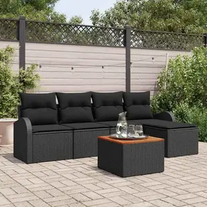 vidaXL Ensemble de canapé de jardin avec stockage 6 pcs Noir polyrotin pas cher