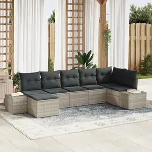 vidaXL Set de Canapés de Jardin 7 Pièces avec Coussins Gris Clair Polyrotin pas cher